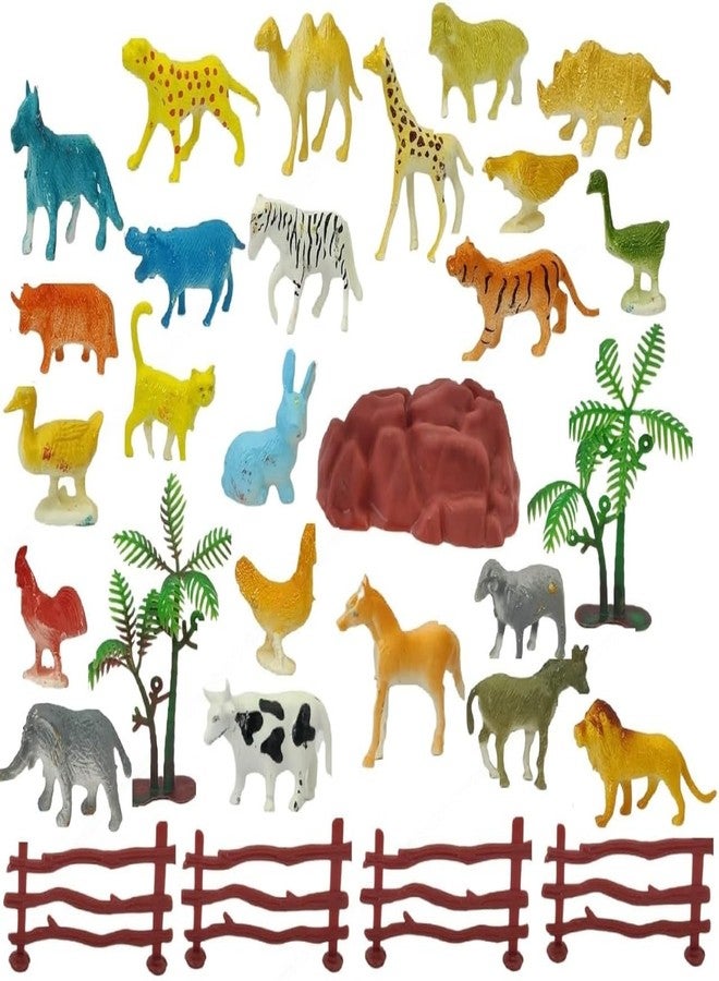 JAPSI Mini Jungle Animals Figure Toys Play Set of 31 Piece ( 24 Animal + 2 Tree + 1 Stone + 4 Fencing) | Learning Educational Animal Toy Set for Kids 3+and Toddler | Made in India | Multicolor - Image 1